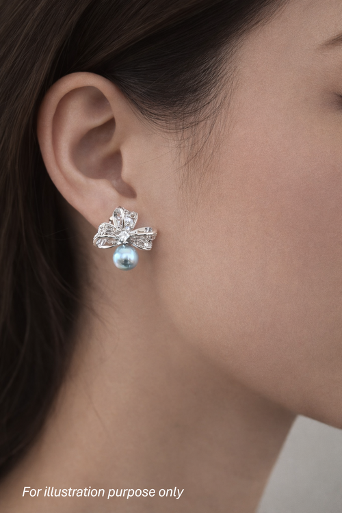 Aether Bow | Silvery-Blue Akoya Studs